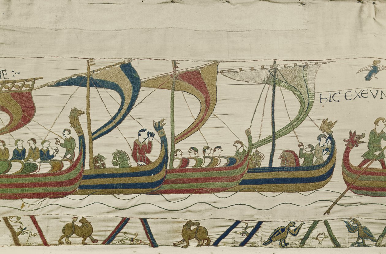 Normandzka flota inwazyjna przekracza kanał, Bayeux Tapestry autorstwa Unbekannt Unbekannt