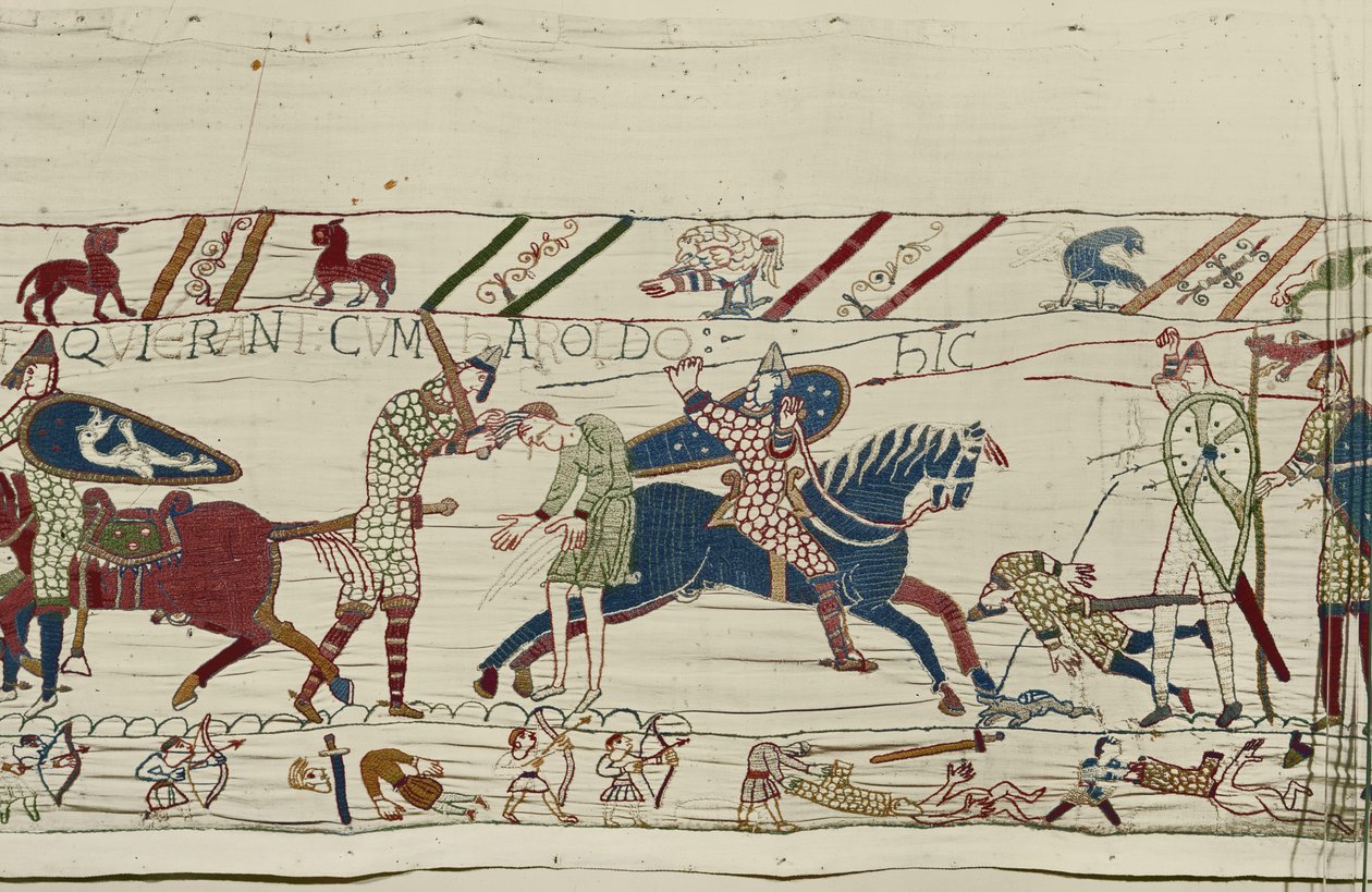 Normanowie zabijają tych, którzy byli z królem Haroldem, Bayeux Tapestry autorstwa Unbekannt Unbekannt