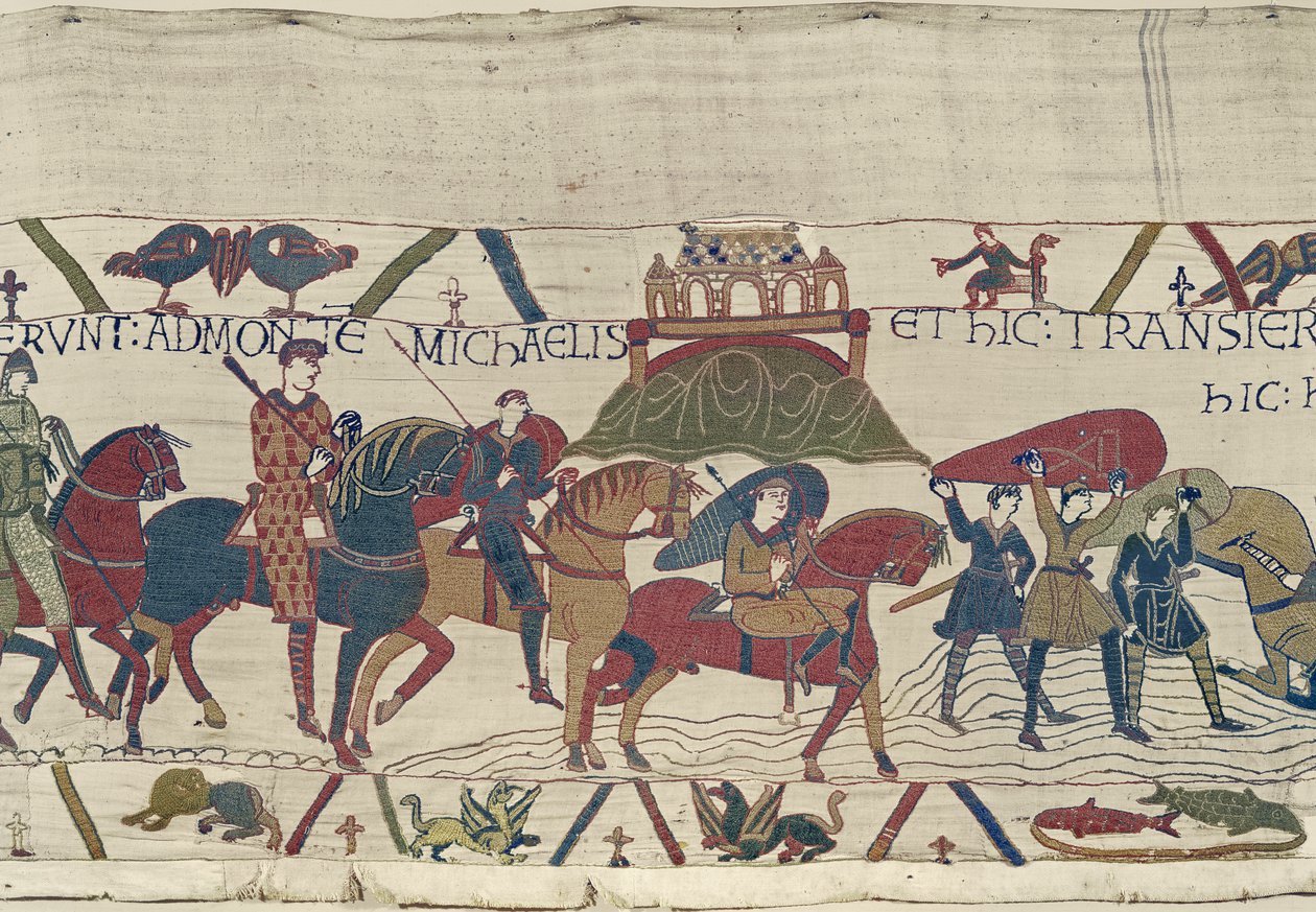 William prowadzi swoją armię do Bretanii, gdzie utknęli w ruchomych piaskach, Bayeux Tapestry autorstwa Unbekannt Unbekannt