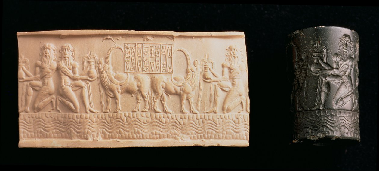 00326 Pieczęć cylindryczna Shar-kali-sharri, króla Akadu, Mezopotamia, ok. 2340-2100 pne (czarny marmur) autorstwa Unbekannt