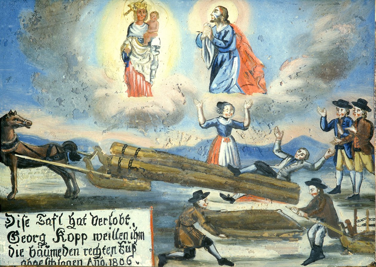 1806 obraz wotywny, zranienie, stolarka, Neukirchen w Muzeum Pielgrzymki Świętej Krwi, Cham, Oberpfalz, Górny Palatynat, Bawaria, Niemcy autorstwa Unbekannt