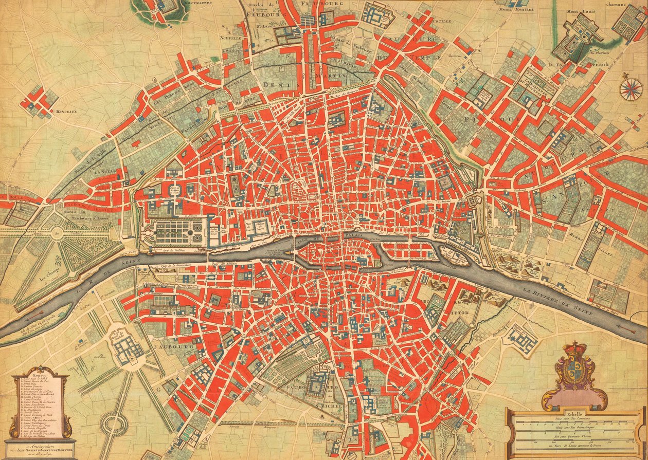 XVIII-wieczna mapa Paryża, Francja. (wydruk) autorstwa Unbekannter Künstler