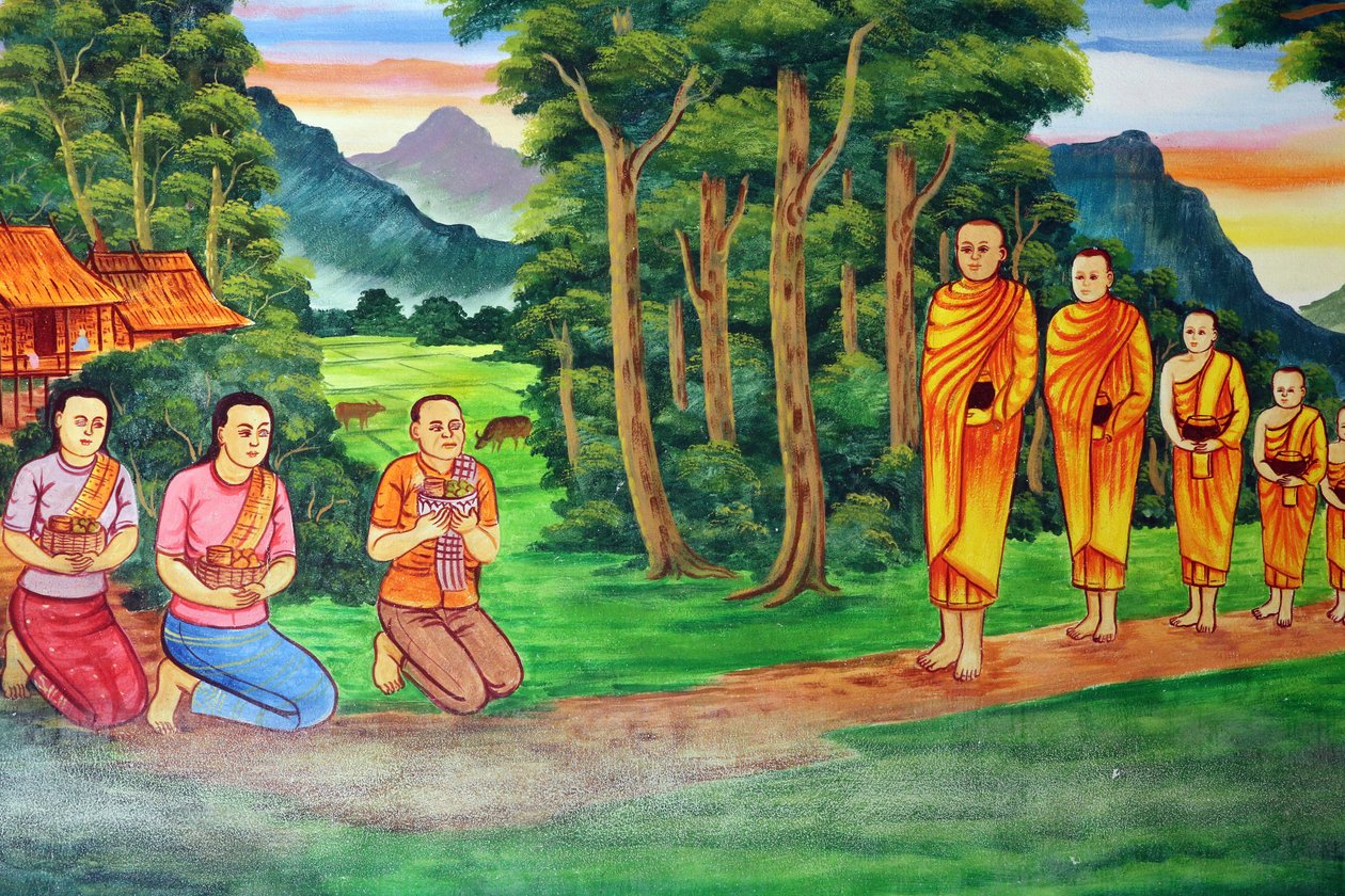 20151029, Vientiane, Laos: świątynia buddyjska Wat Si Muang (Simuong). Obraz przedstawiający historię życia Buddy Siakjamuniego autorstwa Unbekannt