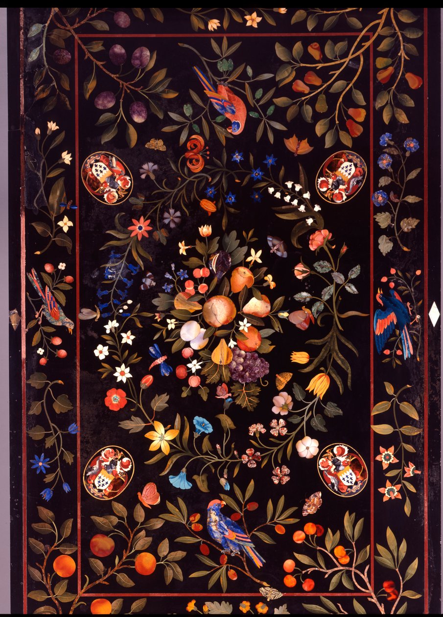 Florentyński blat pietra dura wyłożony różnymi marmurem i lapis lazuli, pośrodku wystawy owoców, ok. 1670 r. autorstwa Unbekannt