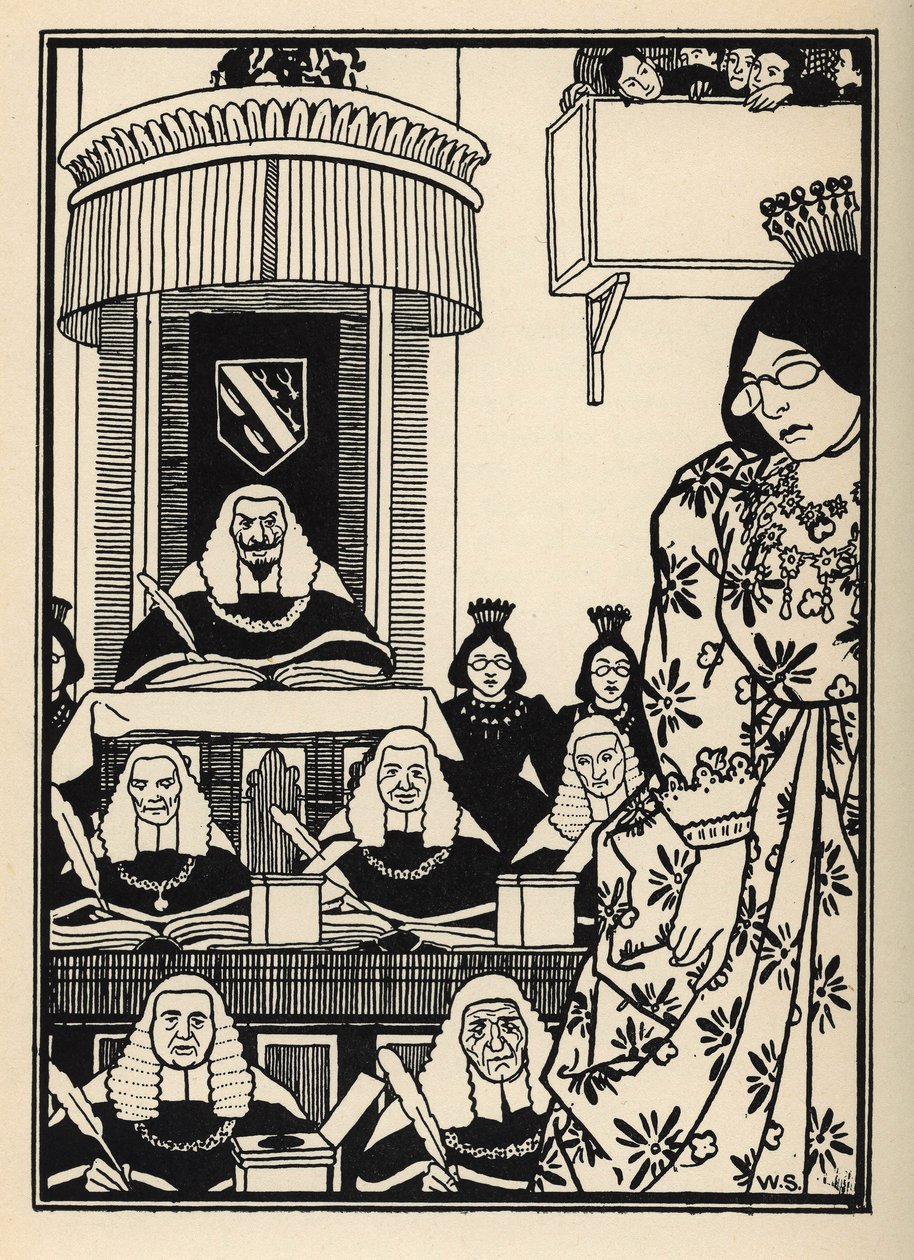 Dwór w dużej mierze kobiecy wydaje się Baronowi ironią godną wzmianki w jego przygodach. Ilustracja Williama Stranga (1859-1921) i JB Clarka z „Przygód barona z Munchausen (Munchhausen)” Rudolfa Ericha Raspe (1736-1794) (1789) autorstwa Unbekannt