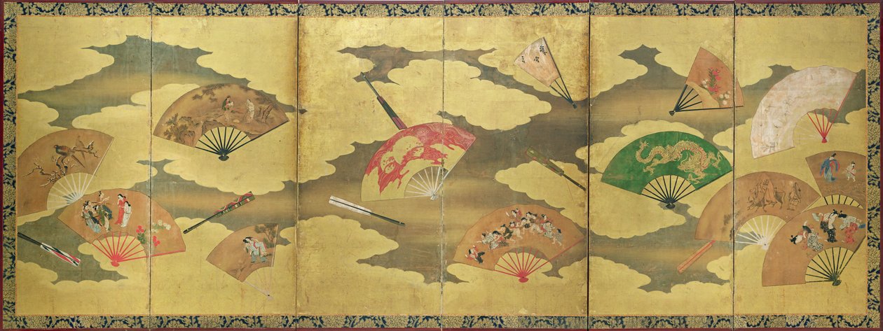 Dekoracja wachlarzy otwartych i zamkniętych, okres Momoyama (1568-1615) autorstwa Unbekannt