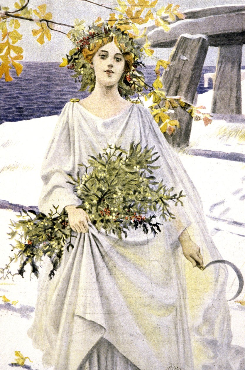 Druid zbierający jemiołę, ok. 1900 r. (ilustracja) autorstwa Unbekannter Künstler