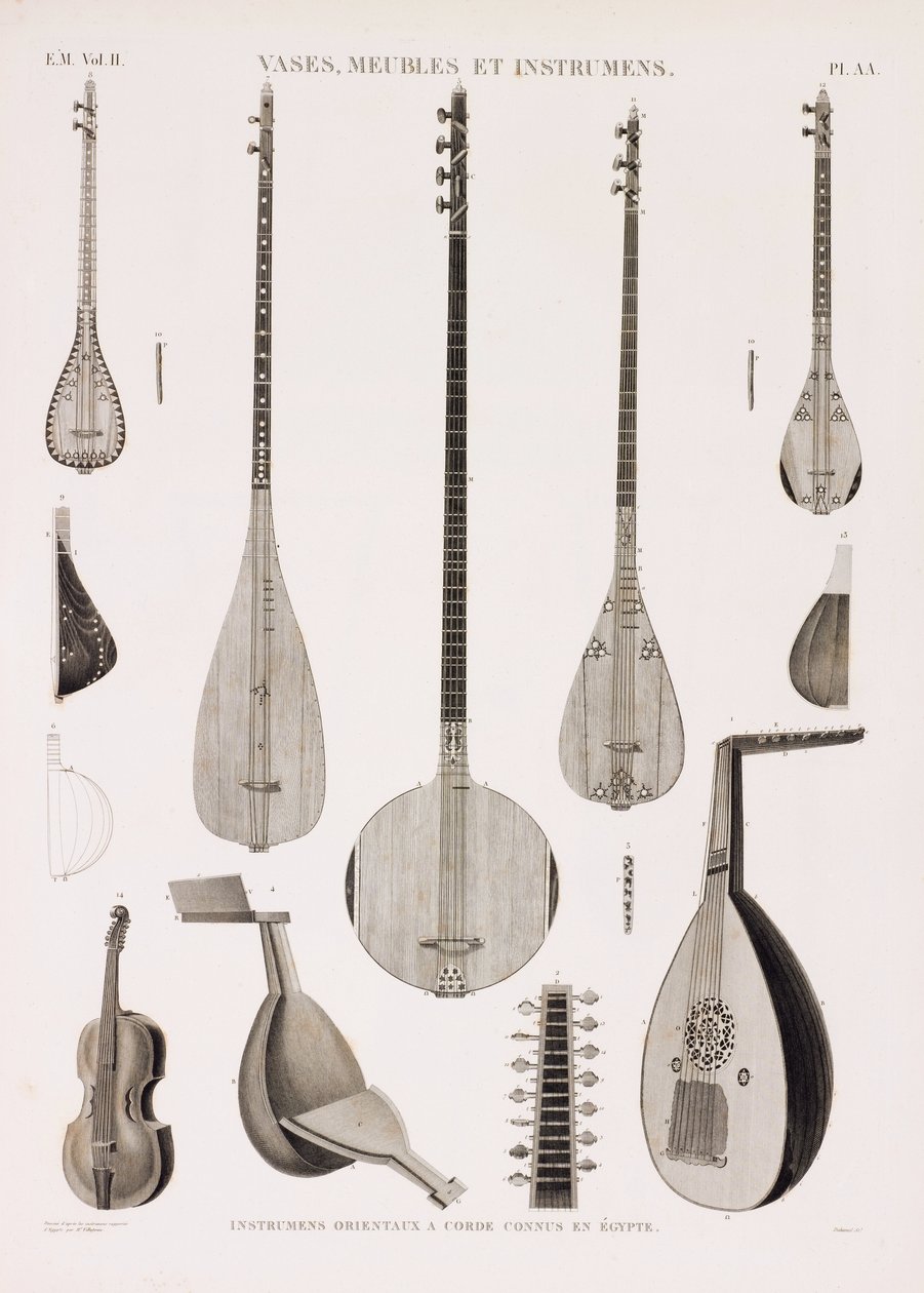 Seria ilustracji instrumentów muzycznych autorstwa Unbekannt