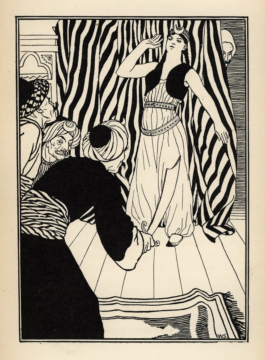 Sułtan ukrywa barona de Munchausena. Ilustracja Williama Stranga (1859-1921) i JB Clarka z „Przygód barona z Munchausen (Munchhausen)” Rudolfa Ericha Raspe (1736-1794) (1789) autorstwa Unbekannt