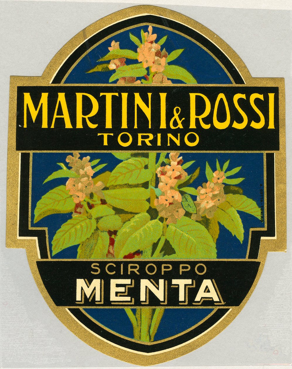 Etykieta reklamowa syropu miętowego Martini e Rossi autorstwa Unbekannt