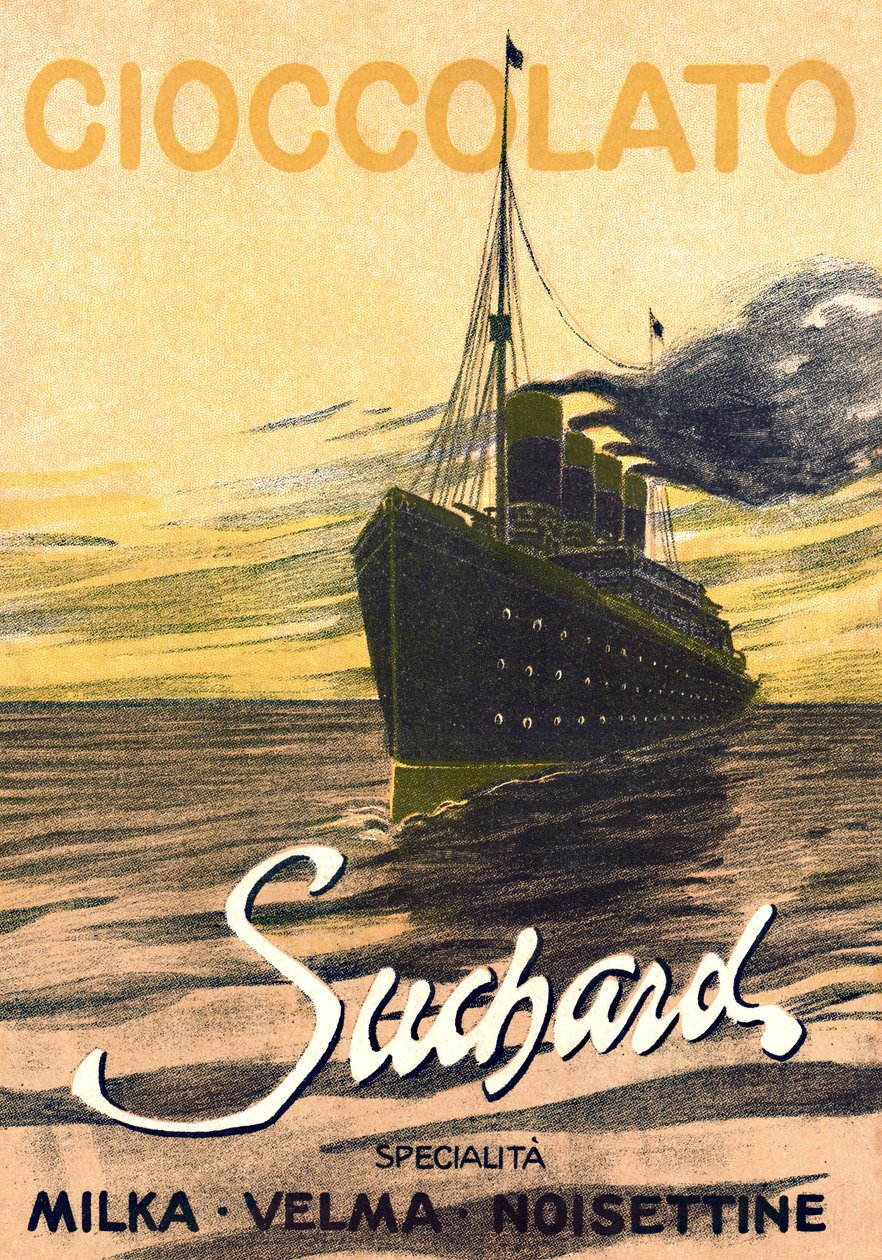 Reklama czekolady Milka de Suchard przedstawiająca liniowiec, początek XX wieku (plakat) autorstwa Unbekannter Künstler