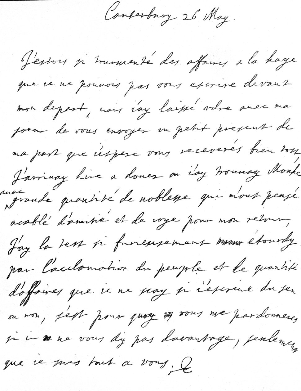 Czuły list Karola II do jego siostry Henrietty Anne, napisany po francusku w Canterbury, dzień po przybyciu do Dover, 26 maja autorstwa Unbekannt