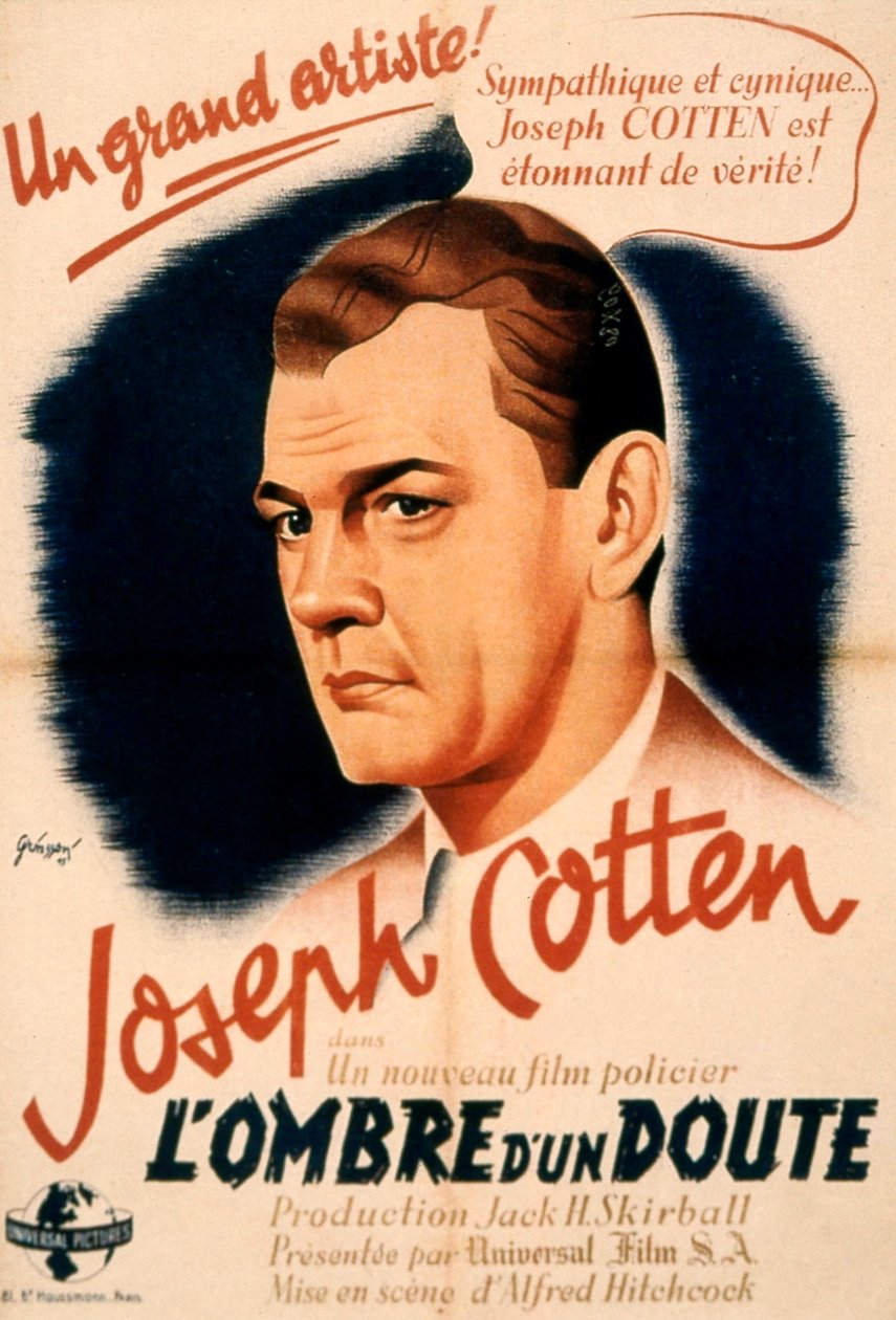 Plakat filmu Cień wątpliwości AlFredhitchcocka z Josephem Cottenem 1943 autorstwa Unbekannt