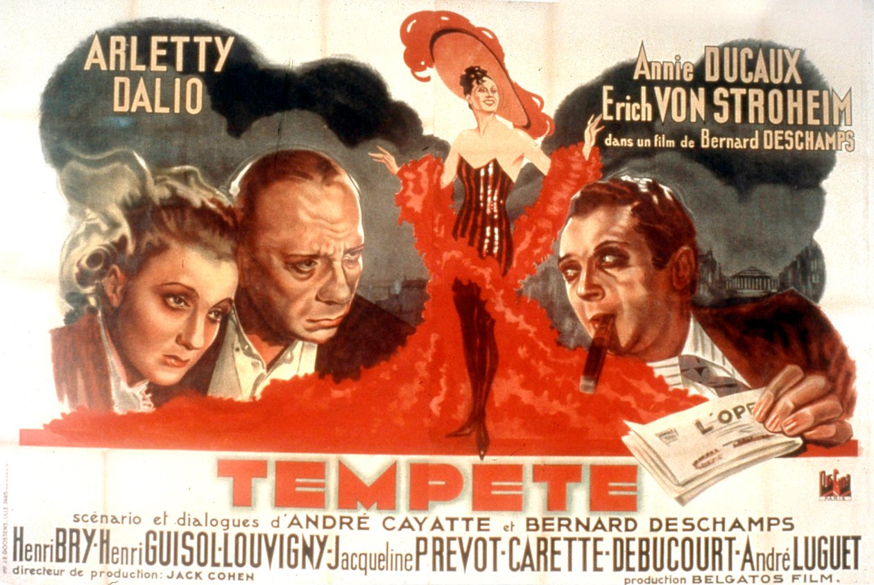 Plakat do filmu Tempete Bernarda Deschampsa z Arletty Marcel Dalio Annie Ducaux i Erichem Von Stroheimem 1940 autorstwa Unbekannt