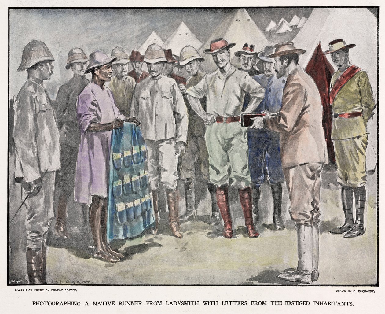 Afrykanin dostarczający listy żołnierzom brytyjskim podczas wojny burskiej, ok. 1900 autorstwa Unbekannt