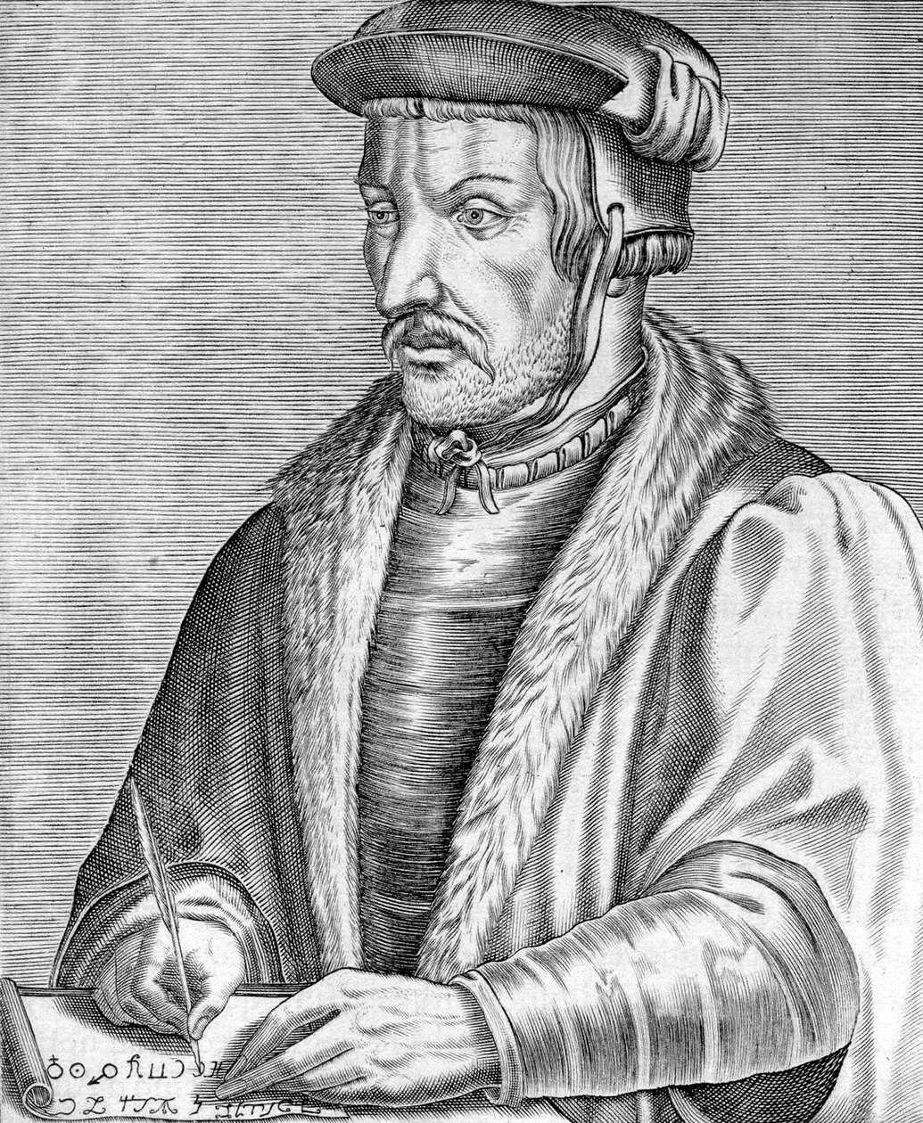 Agrippa von Nettesheim znany również jako Heinrich Cornelius (1486-1535) niemiecki lekarz, teolog i filozof, rycina autorstwa Unbekannter Künstler