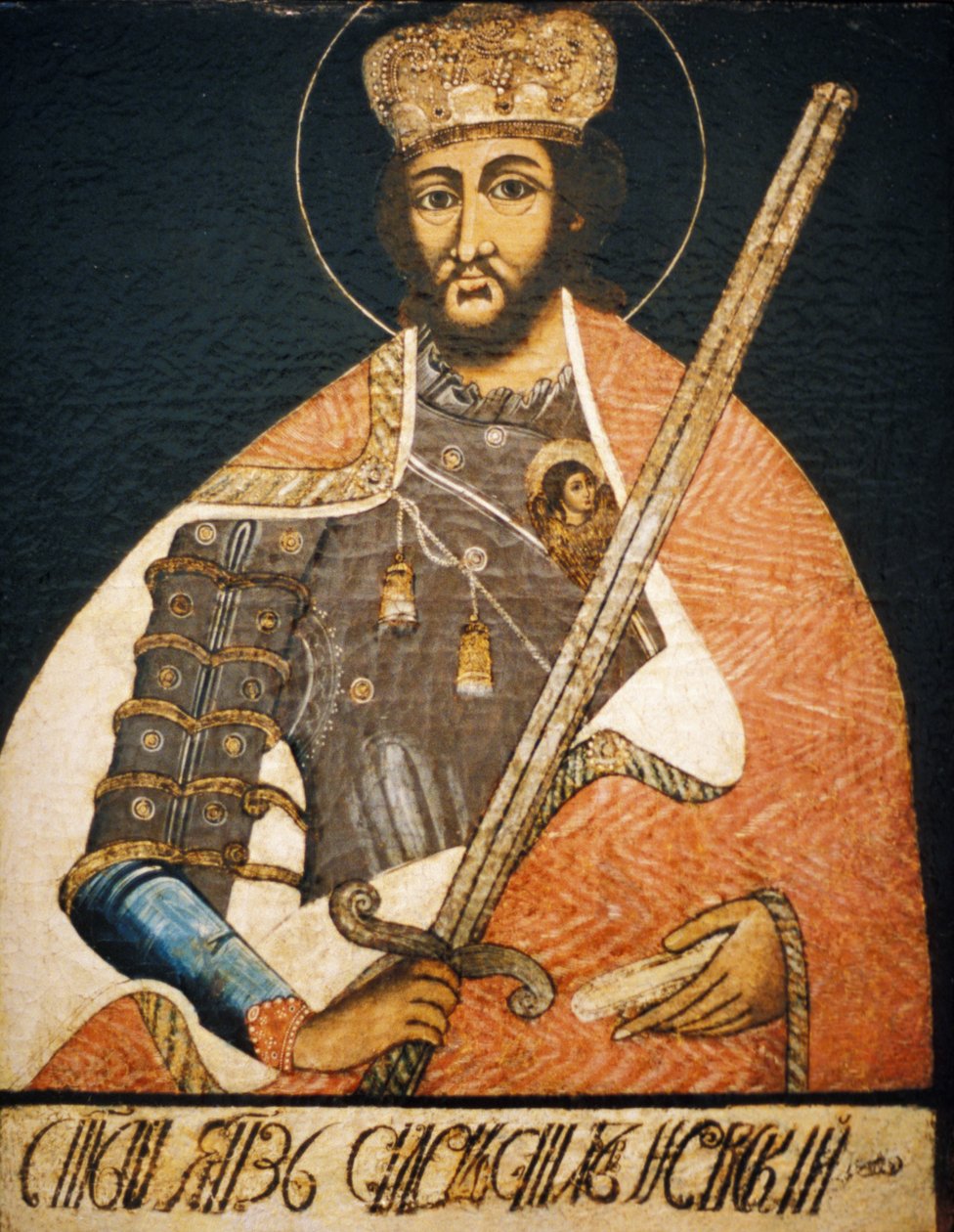 Aleksander Newski przedstawiony jako święty wojownik na portrecie autorstwa nieznanego artysty z początku XVIII wieku, Państwowe Muzeum Historii, Moskwa. autorstwa Unbekannter Künstler