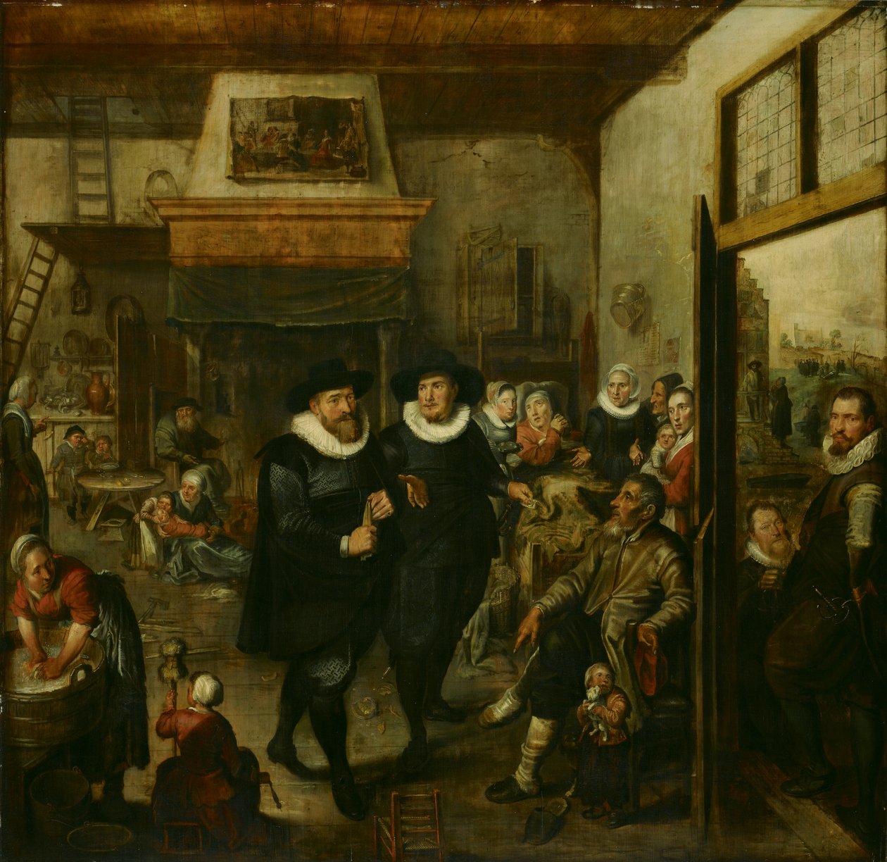 Almoner i sierżant policji odwiedzają biedną rodzinę, 1625-1630 autorstwa Unbekannt