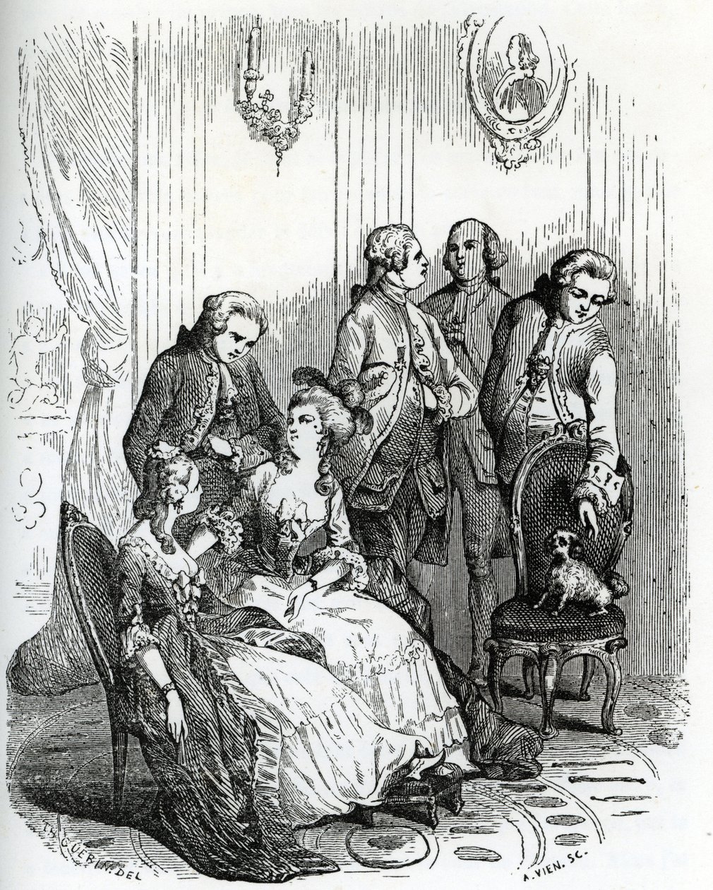 Wieczór w zamku Vaux-le-Vicomte za czasów króla Ludwika XV (1710-1774). XIX wiek (rycina z "Mysteres des vieux chateaux de France" autorstwa Le Francois) autorstwa Unbekannter Künstler