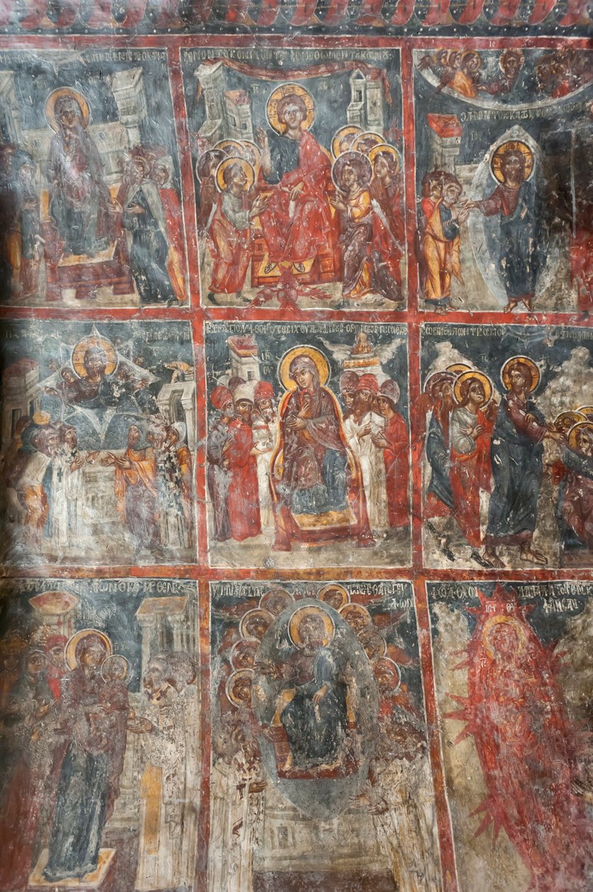 Starożytne freski; malowidła ścienne przedstawiające życie Jezusa; Kościół Panagia i Sotiras; cerkiew greckokatolicka; Roustyka; Kreta; Grecja; Europa autorstwa Unbekannt