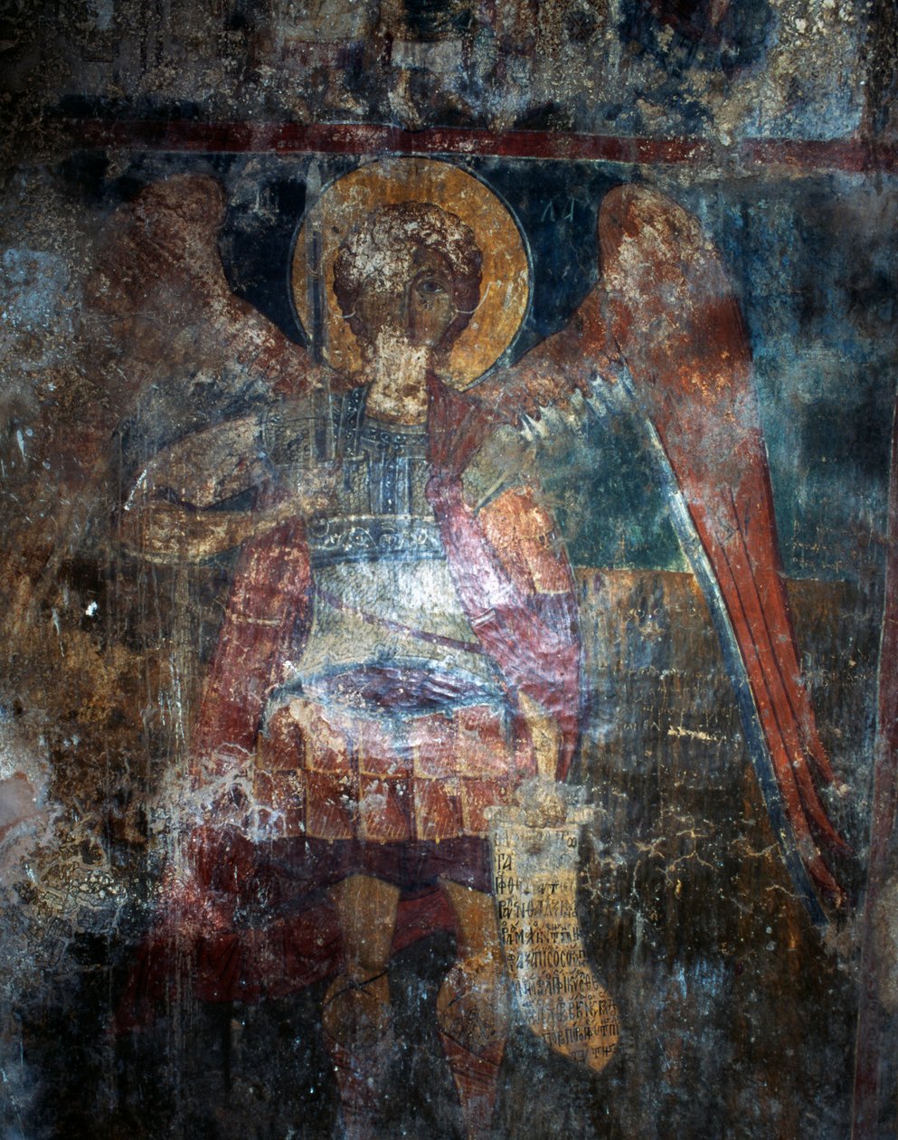 Anioł, fresk w bizantyjskim kościele Agios Constantinos i Agia Eleni, Voukolies, Kreta, Grecja (zdjęcie) autorstwa J.B. and Brown J. Rowbotham