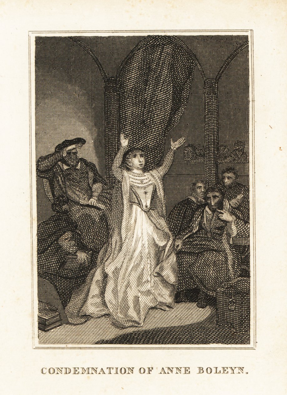 Anne Boleyn oskarżona o cudzołóstwo przez Henryka VIII w 1536. 1836 (rycina) autorstwa Unbekannter Künstler