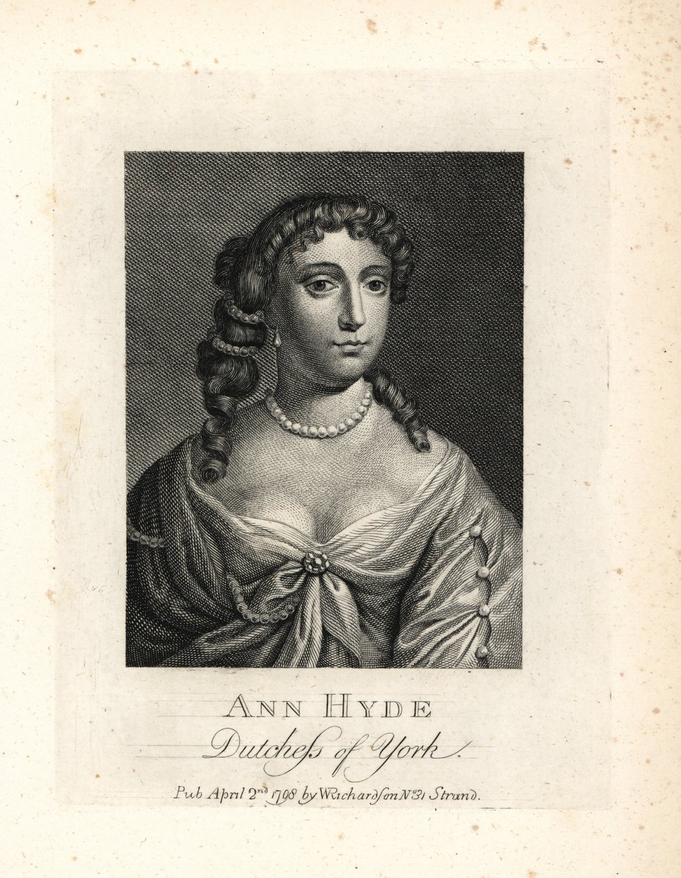 Anne Hyde (1637-1671), księżna Yorku i Albany, pierwsza żona króla Anglii Jakuba II. Miedzioryt według portretu Sir Petera Lely