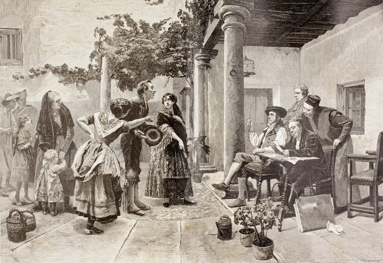 Przed burmistrzem, po obrazie hiszpańskiego artysty Julio Wormsa z „The Illustrated World”, ukazała się Barcelona autorstwa Unbekannt