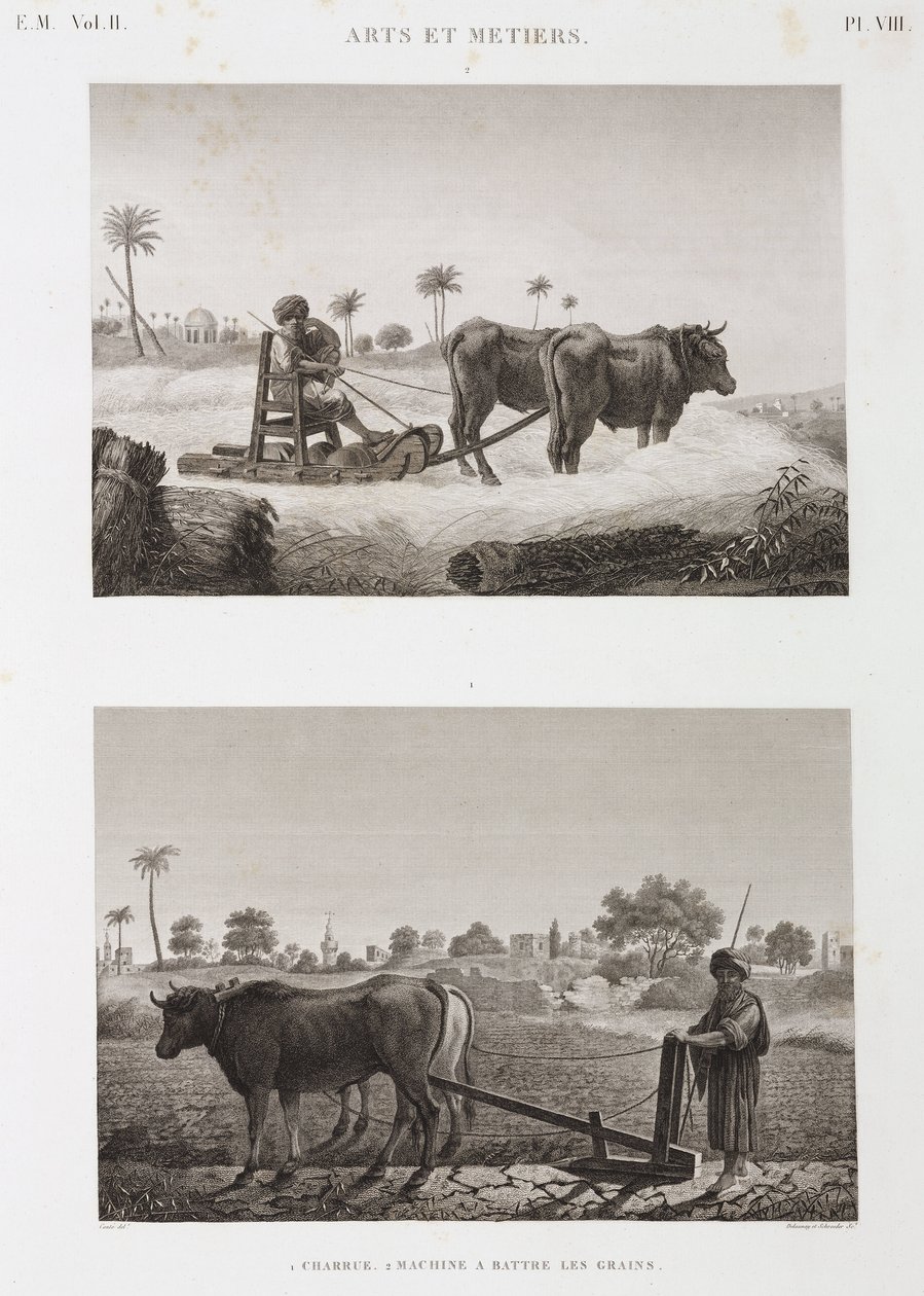 Rolnictwo, Orka Młocarnia i pług, Egipt, ok. 1798 autorstwa Unbekannt