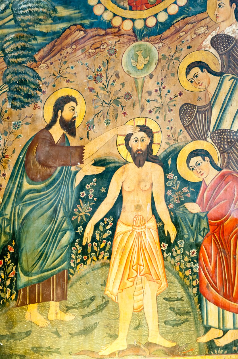 Ormiański Kościół Apostolski; Fresk; Chrzest Jezusa Chrystusa Jana Chrzciciela w Jordanie; Kościół Betlejem lub Kościół Bedkhem; dzielnica Julfa lub Jolfa; Isfahan; Iran; Azja autorstwa Unbekannt