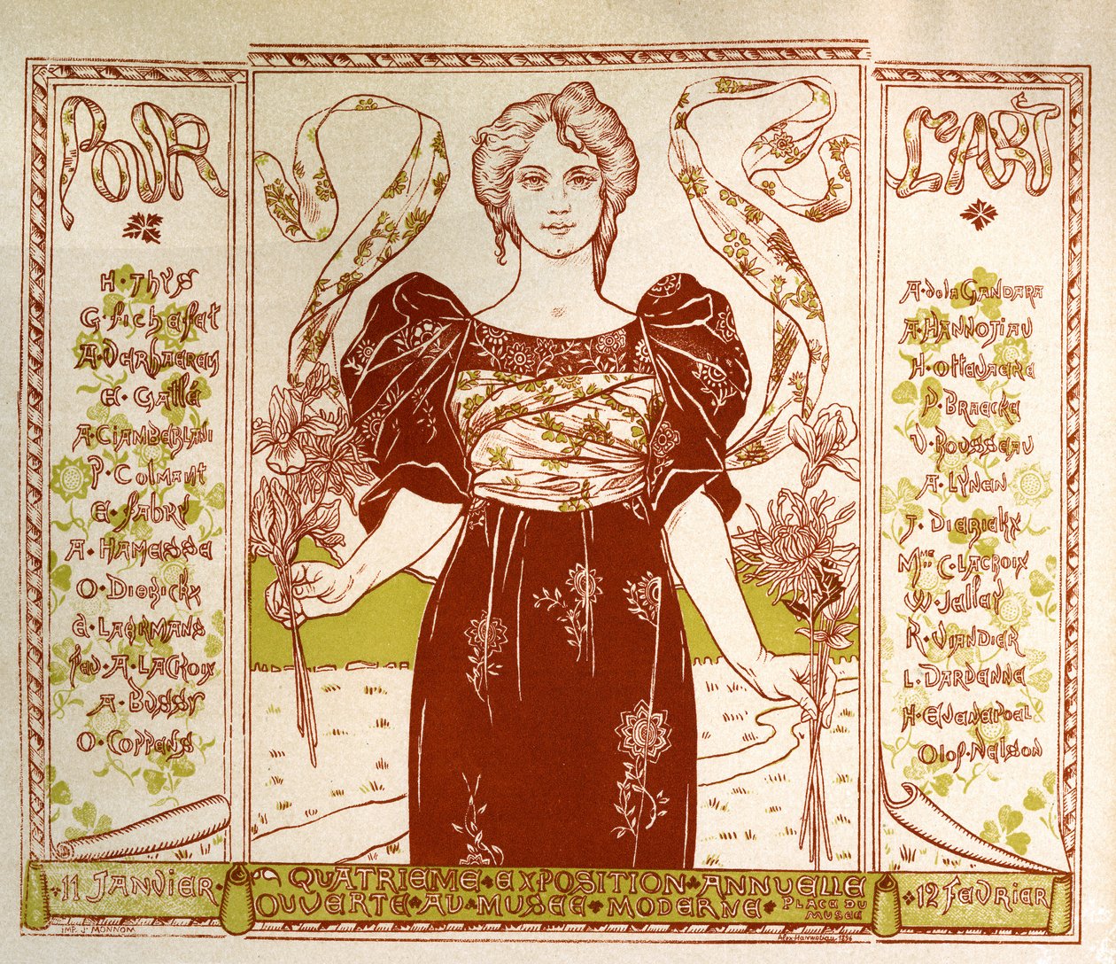 Sztuka. Sztuki piękne. Dla sztuki. Wystawa Art Nouveau w Musee Moderne w Brukseli. Plakat autorstwa Alexandre Hannotiau, Belgia autorstwa Unbekannter Künstler