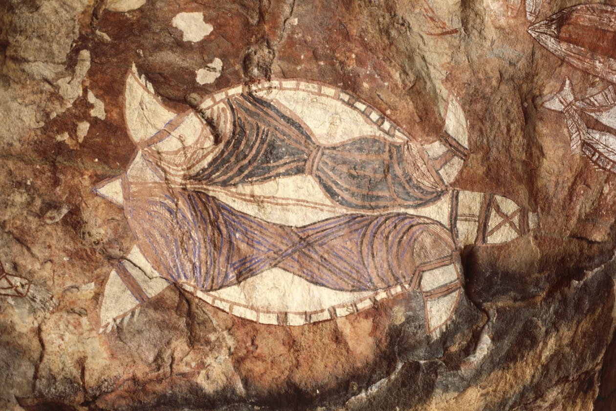 Australia, Terytorium Północne, Ziemia Arnhem, Park Narodowy Kakadu, Skała Nourlangie, Malowidła naskalne Aborygenów autorstwa William M. Timlin