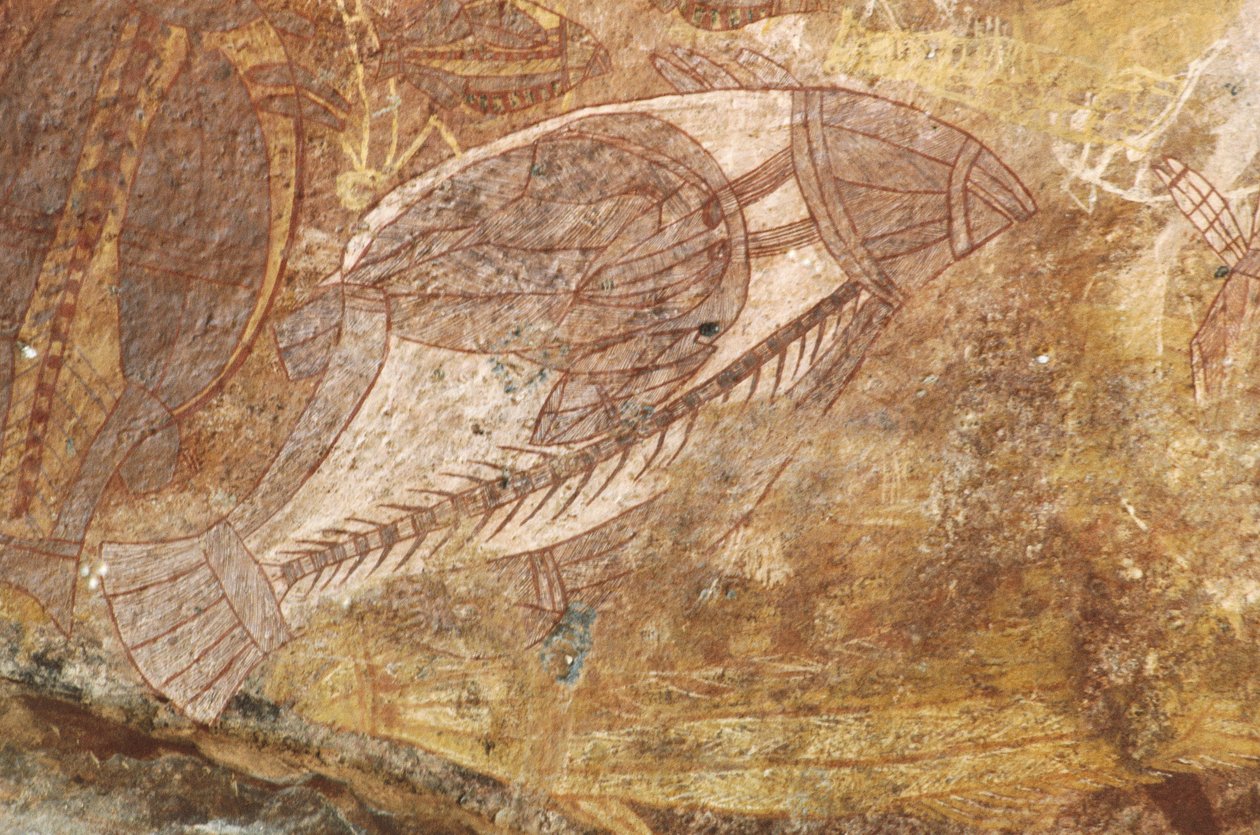 Australia, Terytorium Północne, Ziemia Arnhem, Park Narodowy Kakadu, Skała Obiri, Malowidła naskalne Aborygenów autorstwa Benjamin Baud