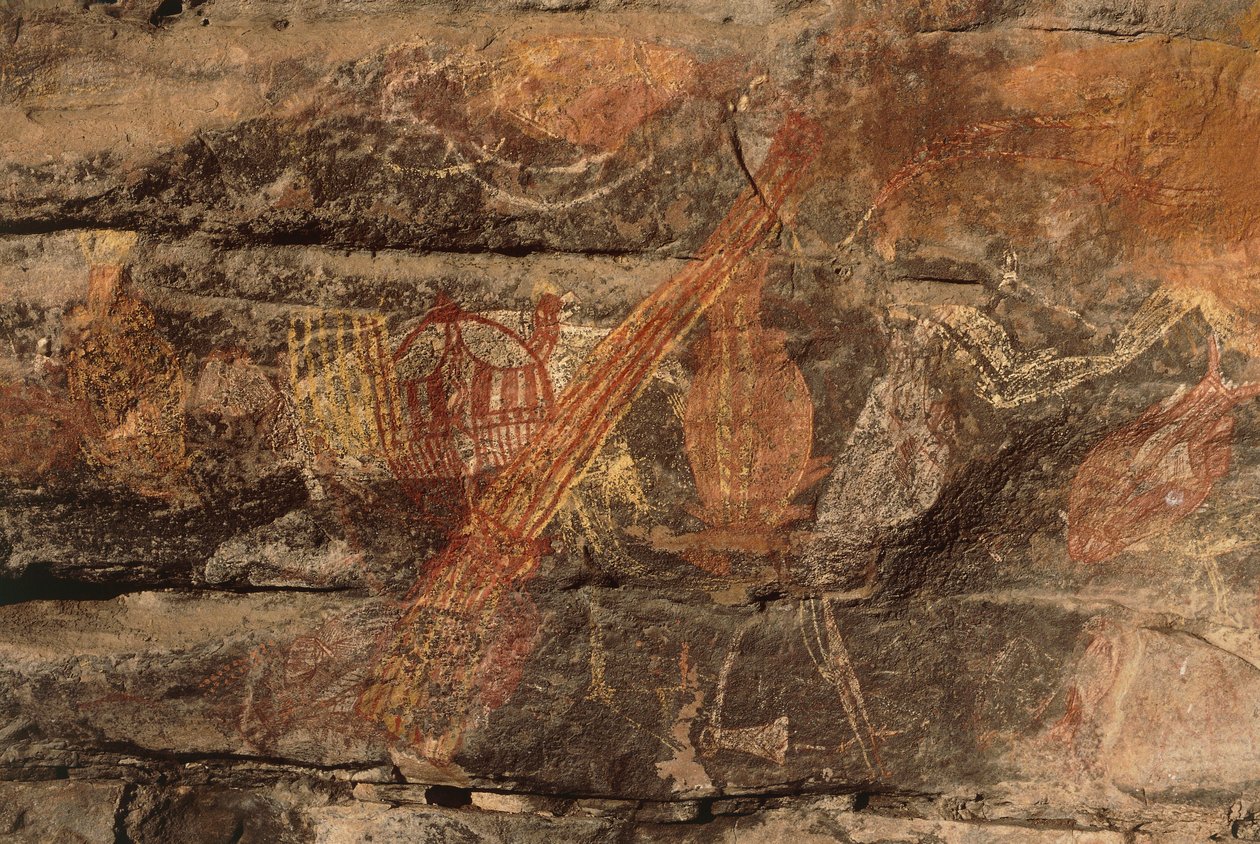 Australia, Terytorium Północne, Ziemia Arnhem, Park Narodowy Kakadu, Skała Obiri, Malowidła naskalne Aborygenów autorstwa Benjamin Baud