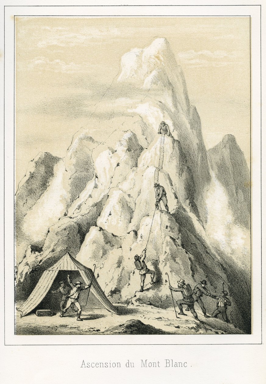 Lawina na Mont Blanc, w wyniku której zginęło trzech przewodników. Grawer „”Ciel Terre et Mer” R. Delasalle, ok. 1860 r. autorstwa Unbekannt