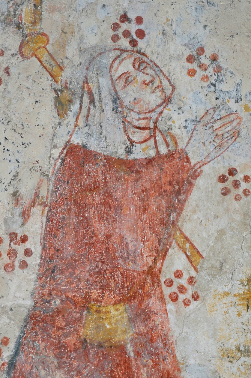 Avy, kościół Notre Dame. XIV-wieczny mural (Dziewica z Dzieciątkiem otoczona czcią przez peleryny w towarzystwie ich świętych patronów) autorstwa Unbekannter Künstler