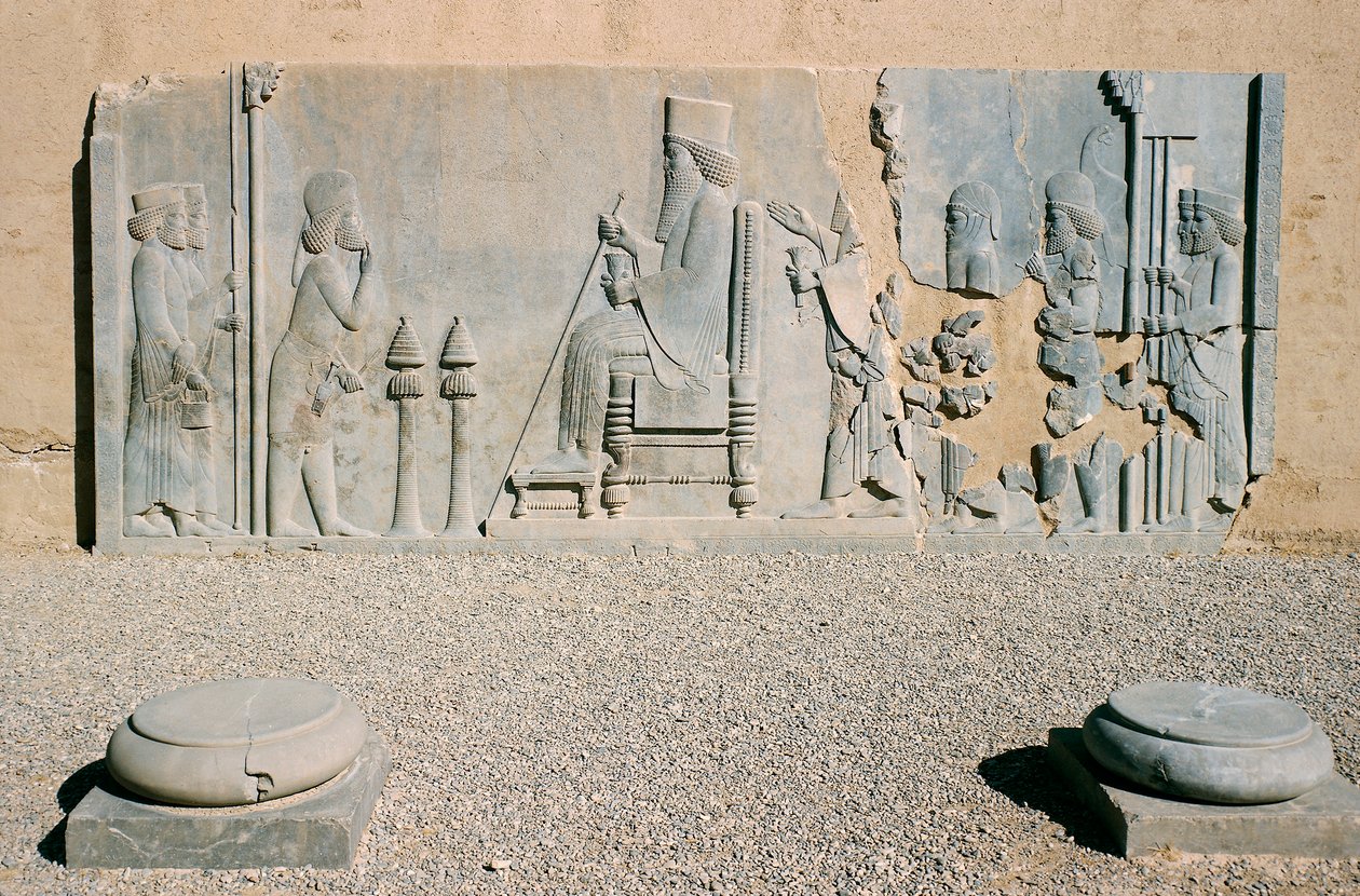 Płaskorzeźba publiczności Nowruz Dariusza Wielkiego, Skarbiec, Persepolis (Lista Światowego Dziedzictwa UNESCO autorstwa Benjamin Baud