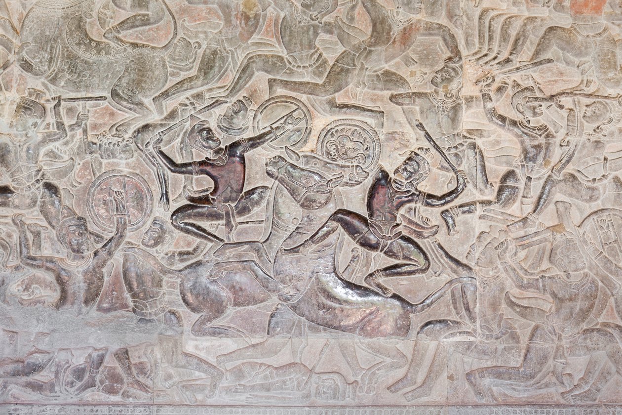 Płaskorzeźby na wschodniej galerii Angkor Wat w Kambodży autorstwa Unbekannter Künstler