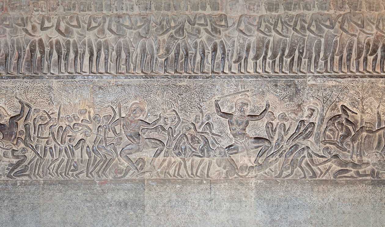 Płaskorzeźby na południowej galerii Angkor Wat w Kambodży autorstwa Unbekannter Künstler