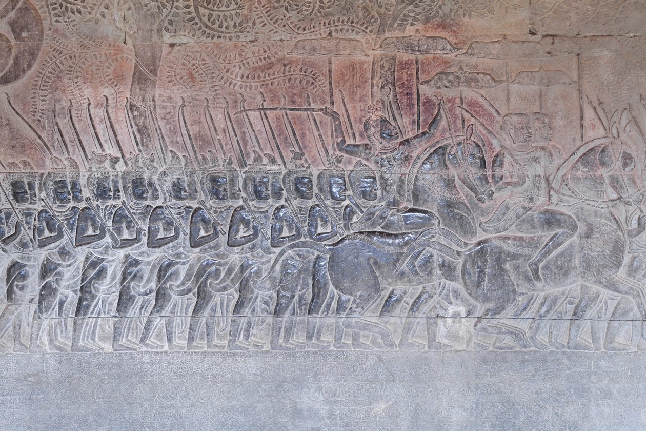Baixos-relevos na galeria sul de Angkor wat, Cambodiapolish autorstwa Unbekannter Künstler