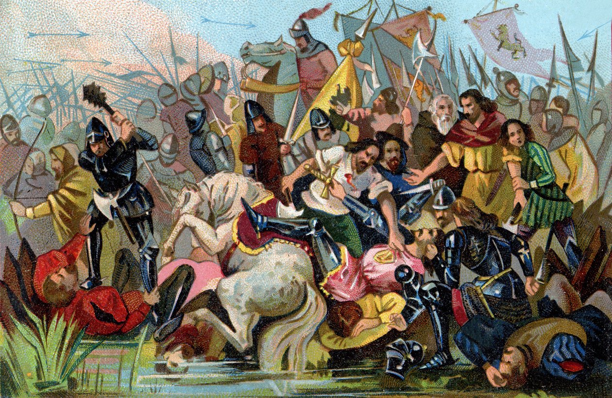 Bitwa pod Złotymi Ostrogami (1302), ok. 1900 r. (ilustracja) autorstwa Unbekannter Künstler