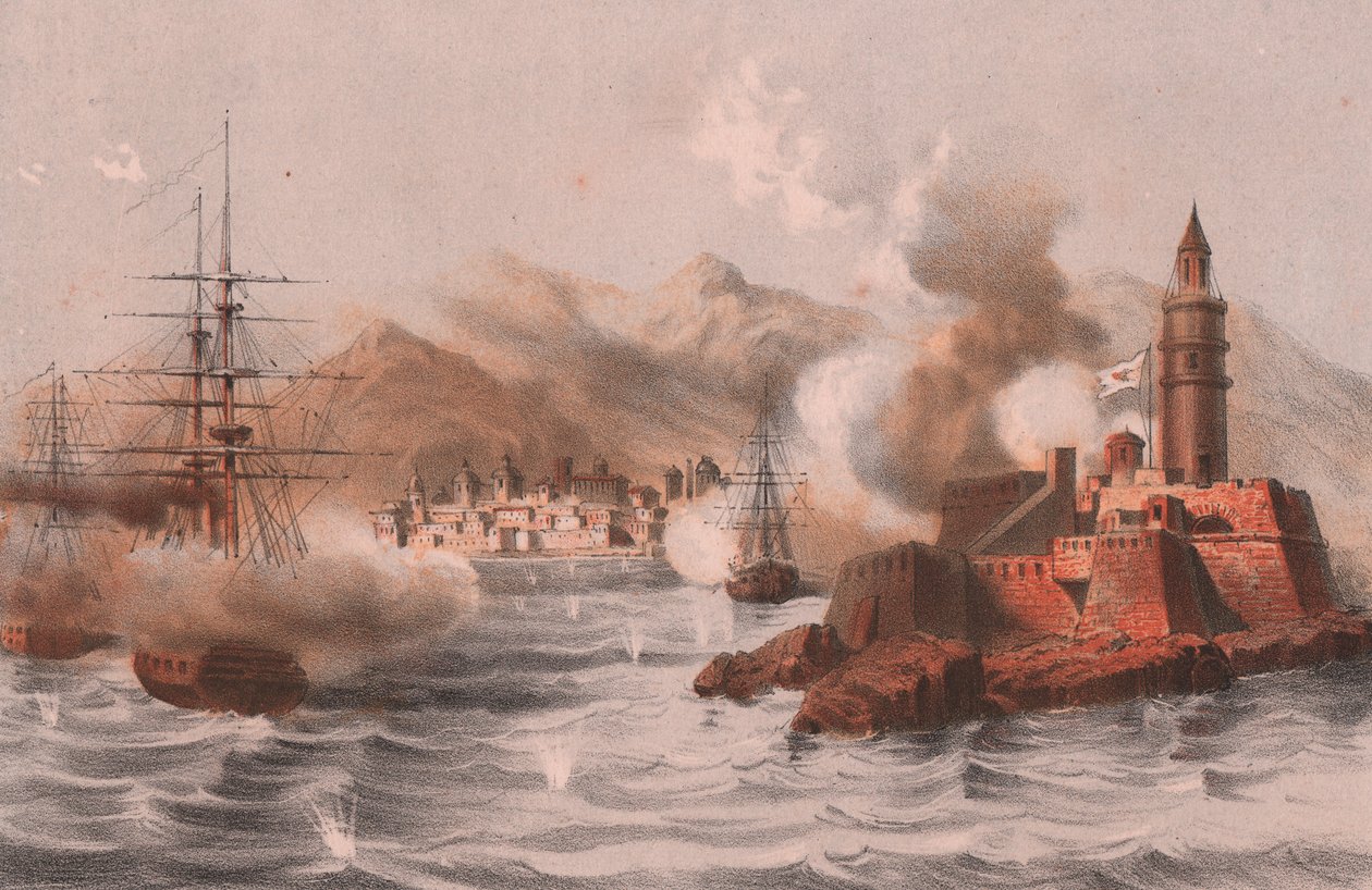 Bombardowanie Palermo ze statkami na pierwszym planie, Sycylia autorstwa William M. Timlin