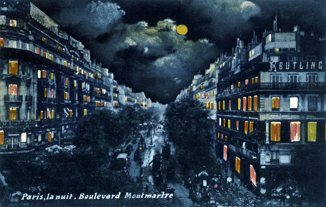 Bulwar Montmartre nocą, Paryż, ok. 1900 r. autorstwa Unbekannter Künstler