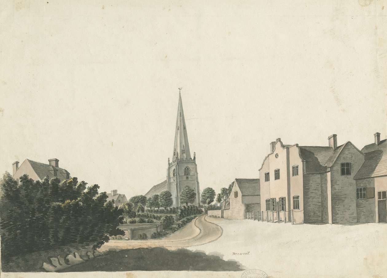 Brewood Grammar School: kolorowy rysunek piórkiem, bd [?XIX w.] autorstwa Unbekannt