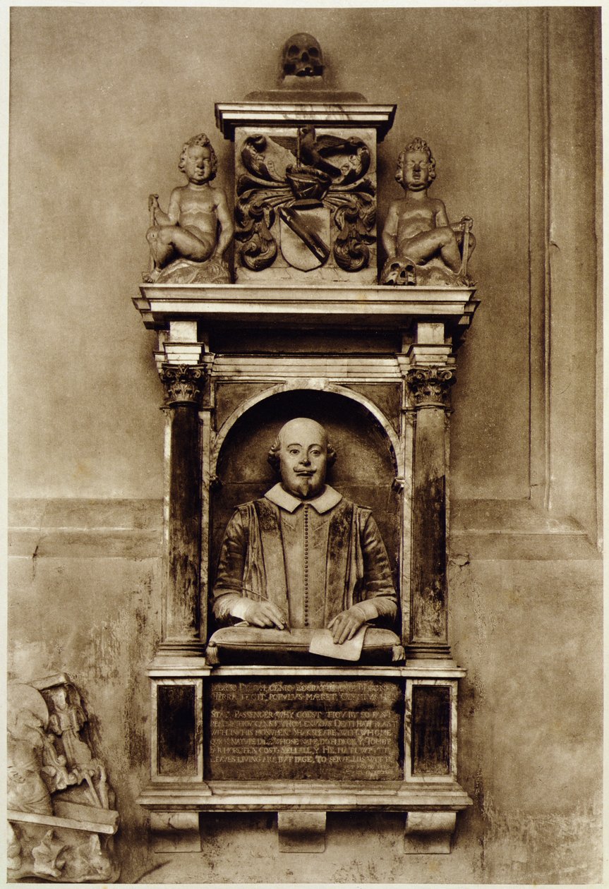Popiersie Williama Szekspira (1564-1616) i napis (zdjęcie czarno-białe) autorstwa Unbekannt
