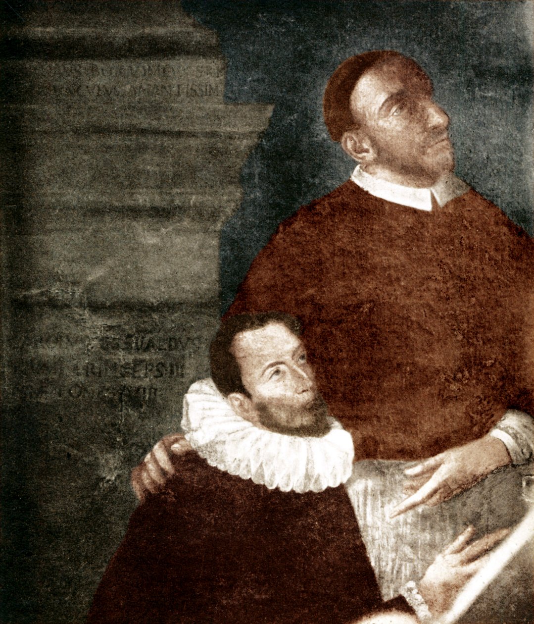 Carlo Gesualdo, książę Venosa. 1560-1613. W malarstwie ze swoim wujkiem Carlo Borromeo. Gesualdo klęczy. Obraz wisi w Gesualdo, kościele Santa Maria delle Grazie (klasztor kapucynów). Uważany za ołtarz z 1609 roku autorstwa Giova autorstwa Unbekannter Künstler