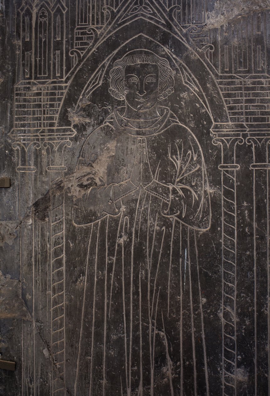 Kolekcja katedralna. Fragment kamiennej płyty. Płaskorzeźba. Urzędnik kościelny. Kościół pochodzenia (Saint-Quentin of Tournai. Koniec XIII wieku. autorstwa Unbekannter Künstler