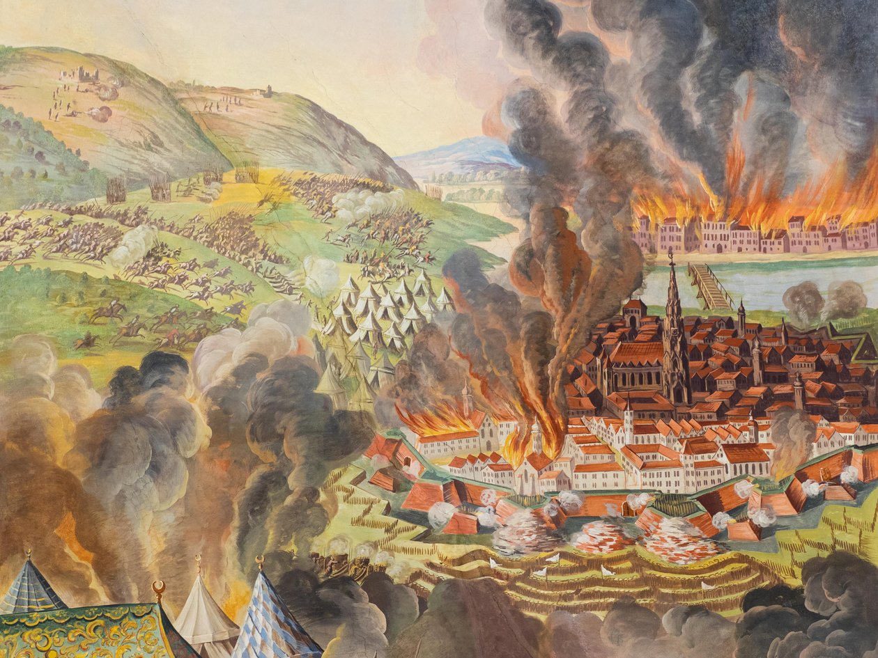 Fresk na suficie w bocznej nawie kościoła św. Katarzyny, Likwidacja Wiednia w 1683 r., Mauzoleum Habsburgów, Graz, Styria, Austria, Europa (zdjęcie) autorstwa Unbekannter Künstler