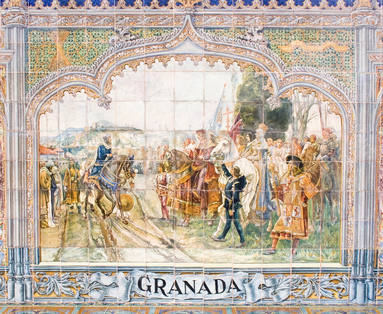 Płytki ceramiczne na Plaza de España przedstawiające króla Boabdila (mozaika) autorstwa Unbekannter Künstler