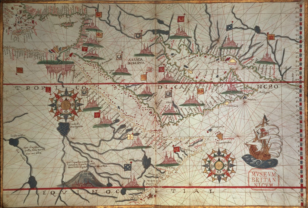 Wykres Arabii i wschodniej części Morza Śródziemnego, część Atlasu Portolan, c.1650 (pióro i atrament na papierze) autorstwa Unbekannter Künstler